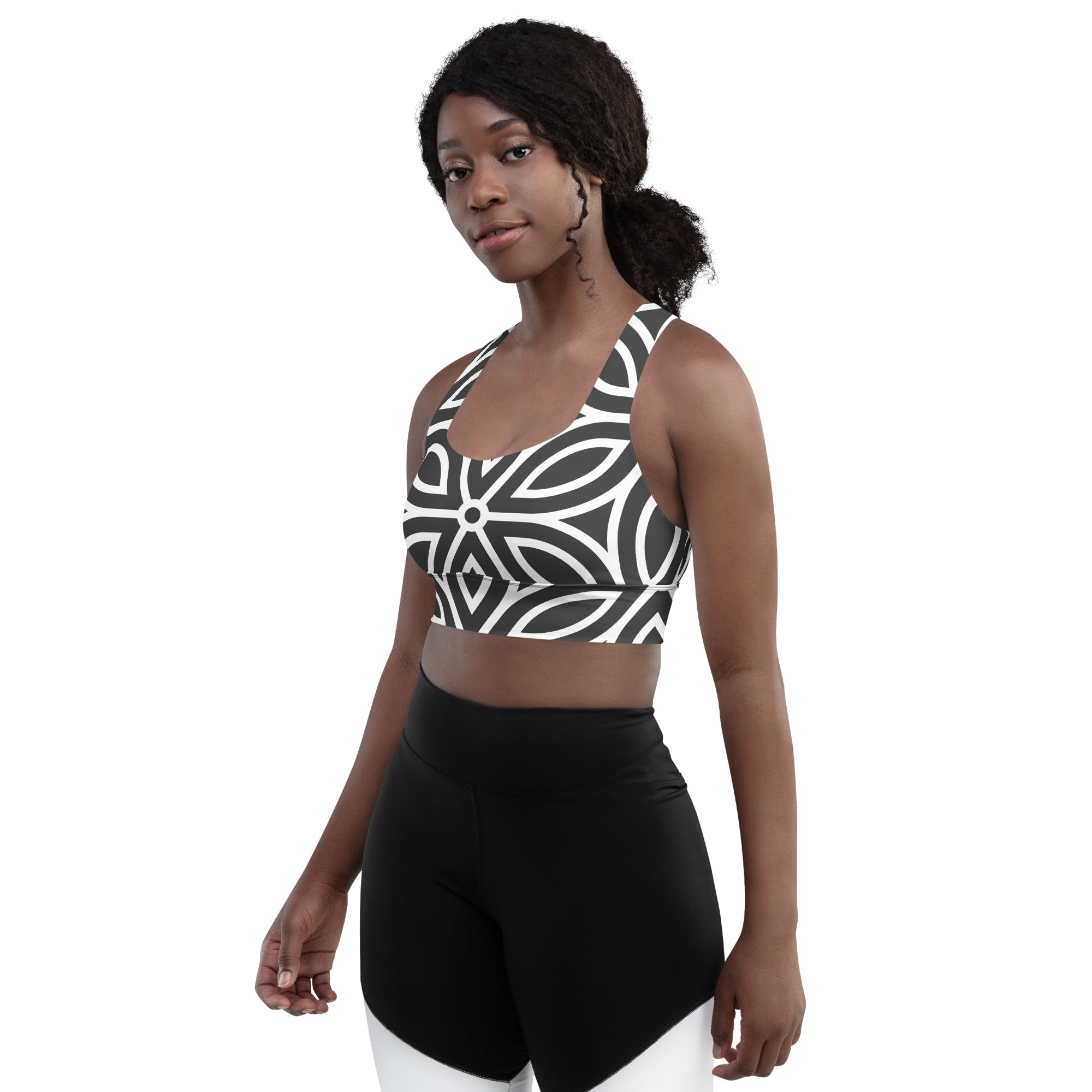 Geometric Petal Print Longline Sports Bra